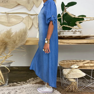 Lea | Lang kjole i jeans-look med sidelommer