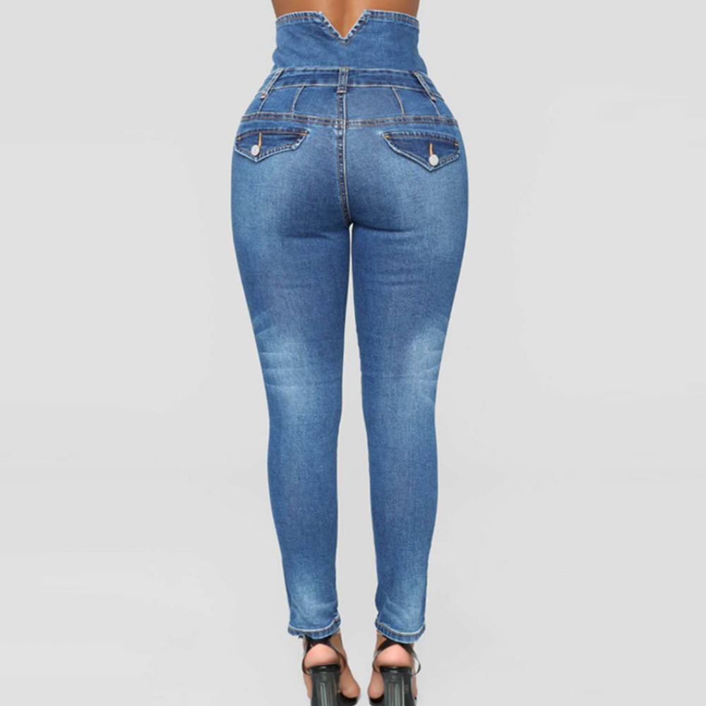 Katja | Højtaljede Slidte Skinny Jeans med Knapper