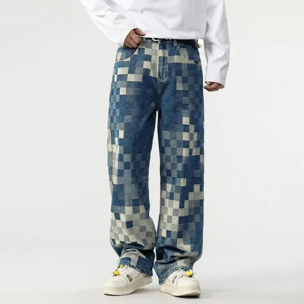INGO | BREDE JEANSBUKSER MED PIXELERET MØNSTER