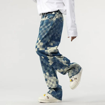INGO | BREDE JEANSBUKSER MED PIXELERET MØNSTER