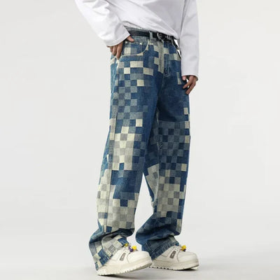 INGO | BREDE JEANSBUKSER MED PIXELERET MØNSTER