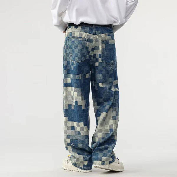 INGO | BREDE JEANSBUKSER MED PIXELERET MØNSTER