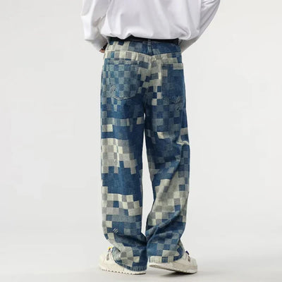 INGO | BREDE JEANSBUKSER MED PIXELERET MØNSTER