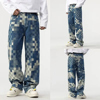 INGO | BREDE JEANSBUKSER MED PIXELERET MØNSTER